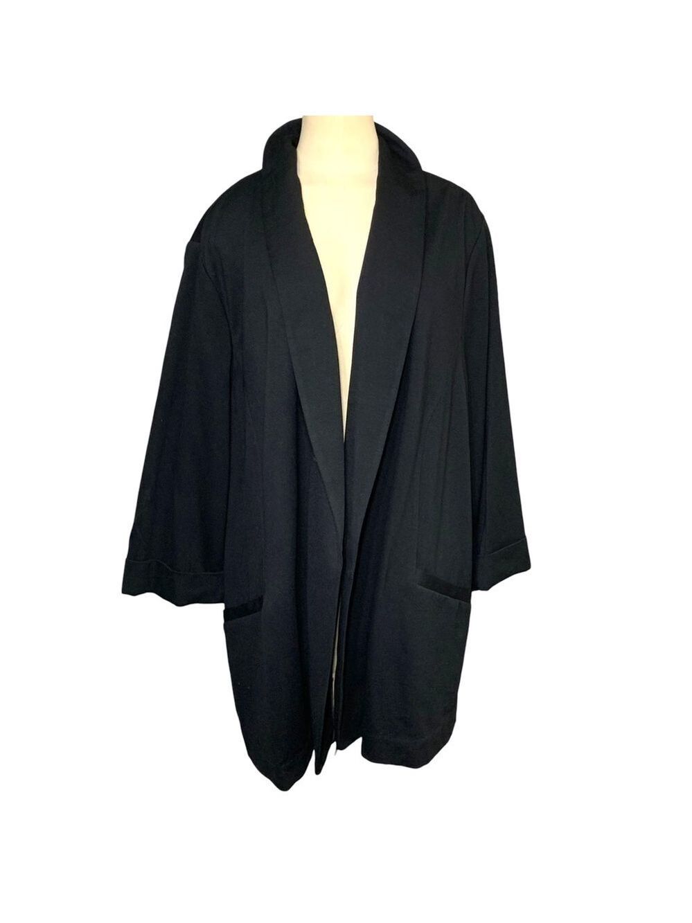 Penningtons Cardigan Jacket Women Sz 28 Black Open Jersey 3/4 Sleeve Side Pocket